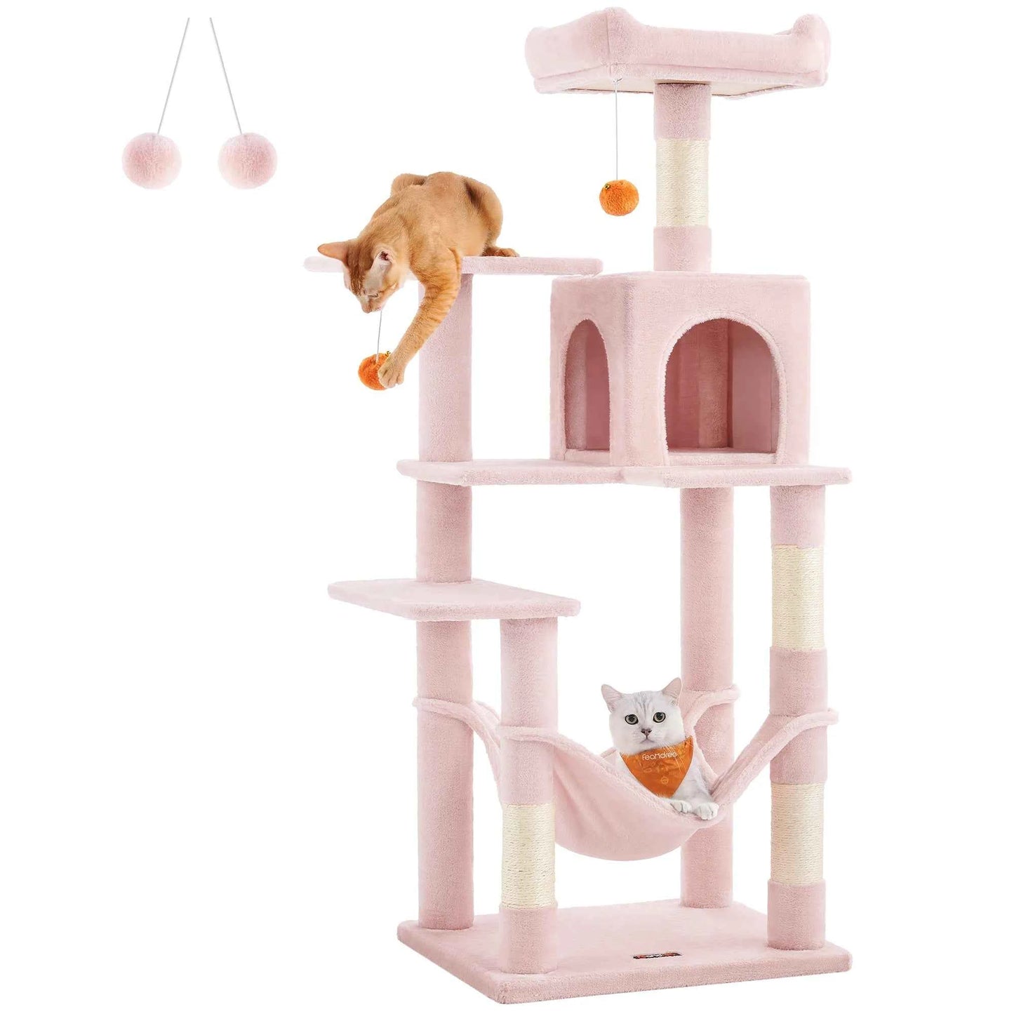56.3" Multi-Cat Tree Tower: Hammock, Condo & Scratching Posts for Indoor Cats