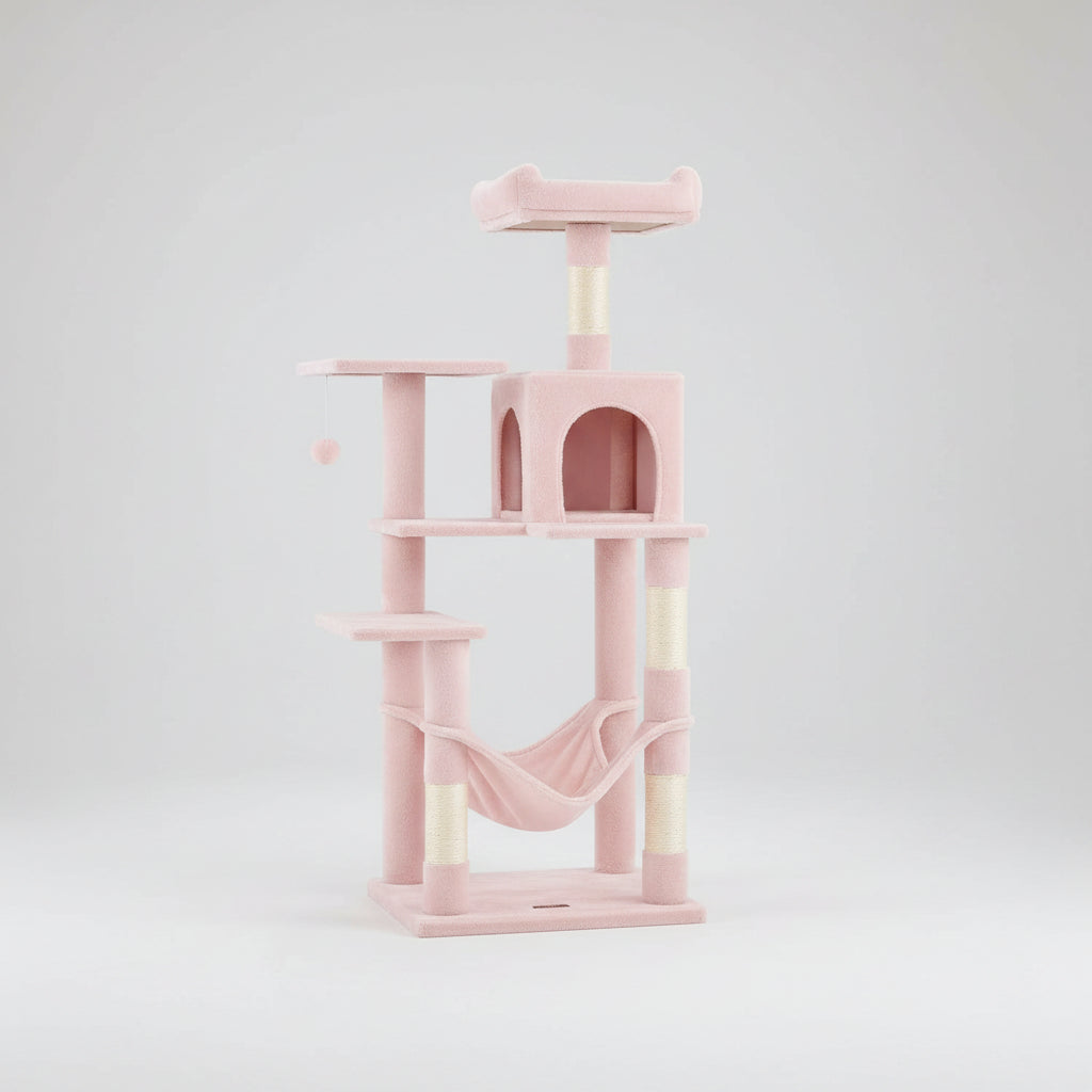 56.3" Multi-Cat Tree Tower Hammock, Condo & Scratching Posts for Indoor Cats Jelly Pink