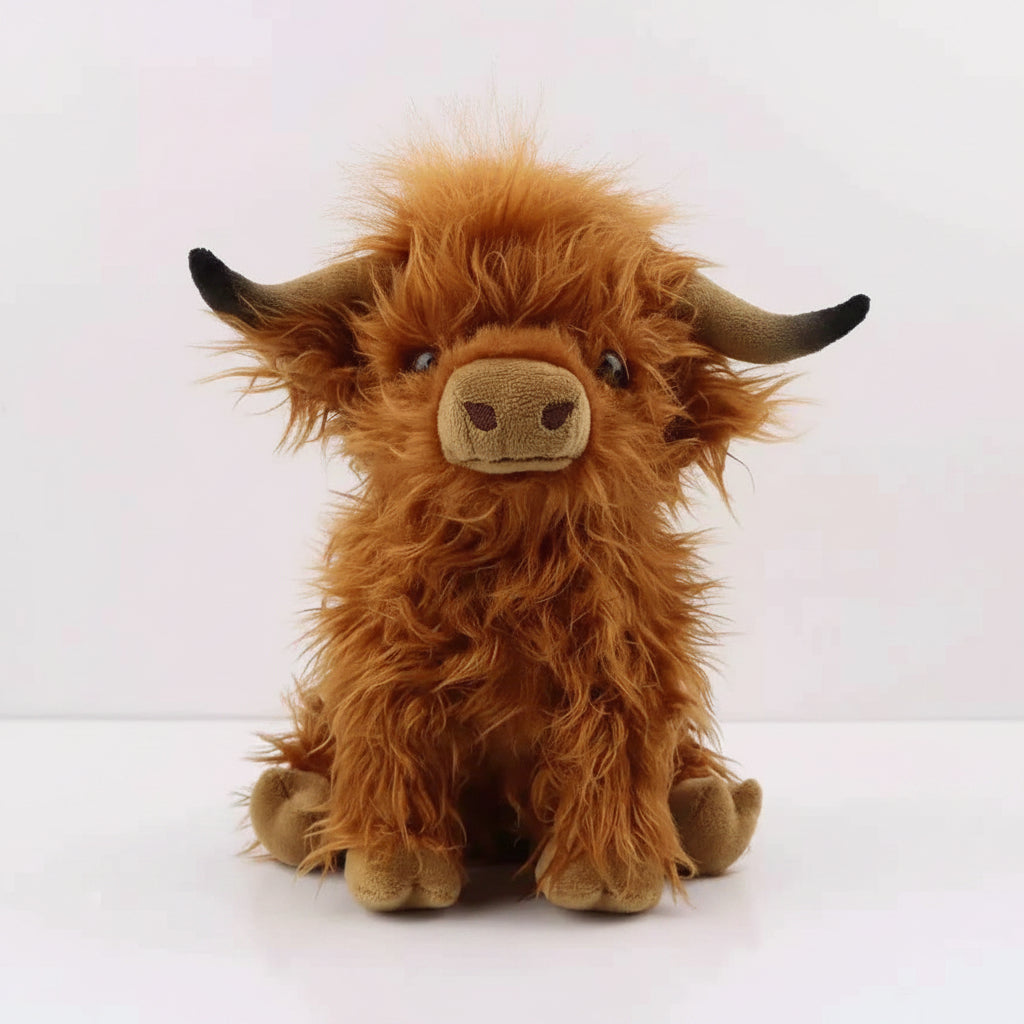 Soft Highland Cow Plush Toy - Kawaii Stuffed Animal Doll (11 Inches) for Kids & Home Decor
