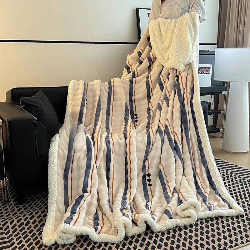 Imitation rabbit fur blanket double-sided thickened four-season blanket, super soft, lightweight and breathable living room