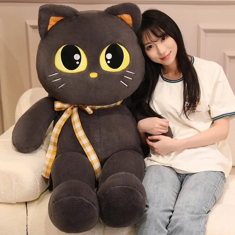 Kawaii Cat Plush Pillow – Soft Stuffed Cartoon Cat Sofa Cushion Doll (3 Colors, 60–100cm)