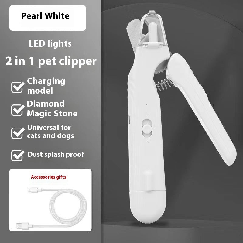 2 In 1 Pet Nail Clippers With Led Light Dog Cat Special Blood Line Scissors Multifunction Animals Paw Nail Trimmer Pet Supplies White