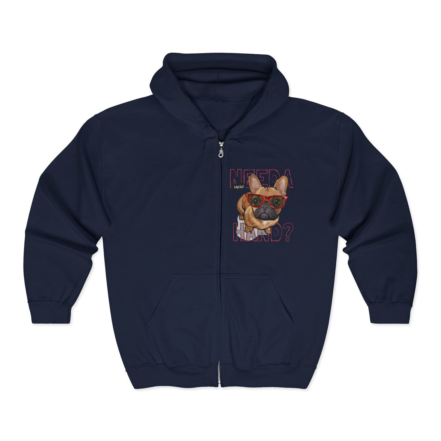 Cool Dog Lover's Full Zip Hoodie, Pet Sweatshirt, Gift for Dog Owners, Relaxed Casual Wear, Funny Animal Apparel Navy