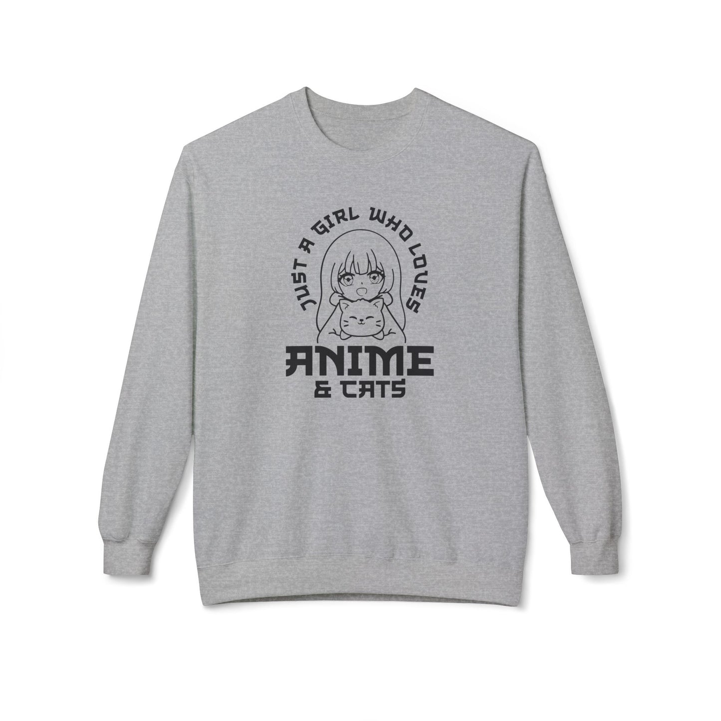 Anime & Cats Crewneck Sweatshirt, Cozy Gift for Anime Lovers, Cat Lover Apparel, Cute Anime Sweatshirt, Perfect for Casual Days