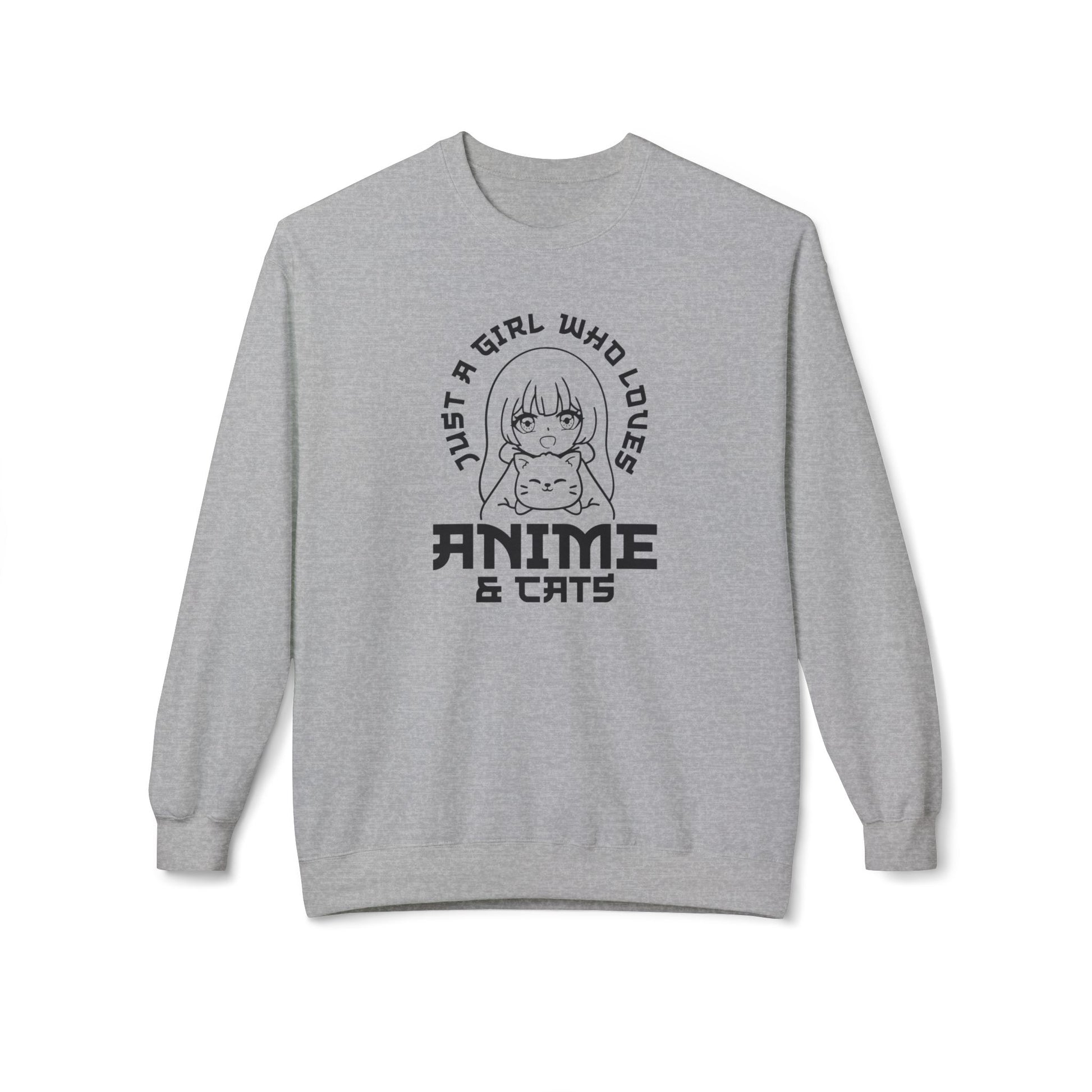 Anime & Cats Crewneck Sweatshirt, Cozy Gift for Anime Lovers, Cat Lover Apparel, Cute Anime Sweatshirt, Perfect for Casual Days