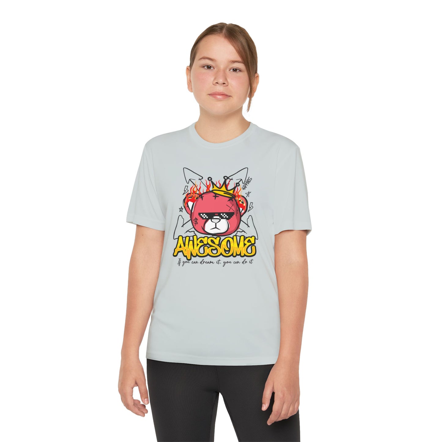 Awesome Youth Competitor Tee - Bear Fun Sports Shirt, Great for Birthdays, Competitions, Summer Camps, and Everyday Adventures Silver