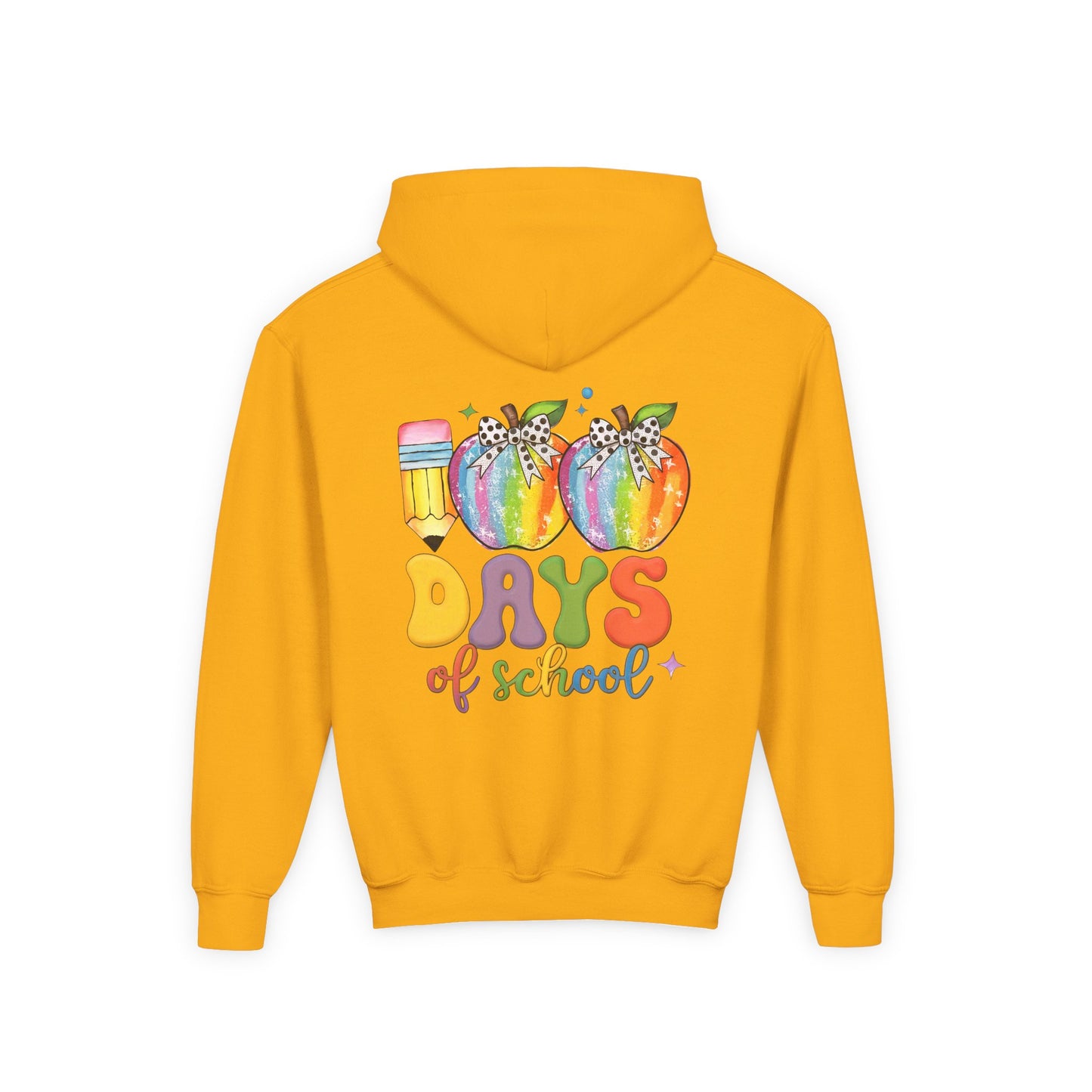 Colorful 100 Days of School Hoodie for Kids, Fun Sweatshirt for Students, Back to School Gift, Rainbow Apple Design, Classroom