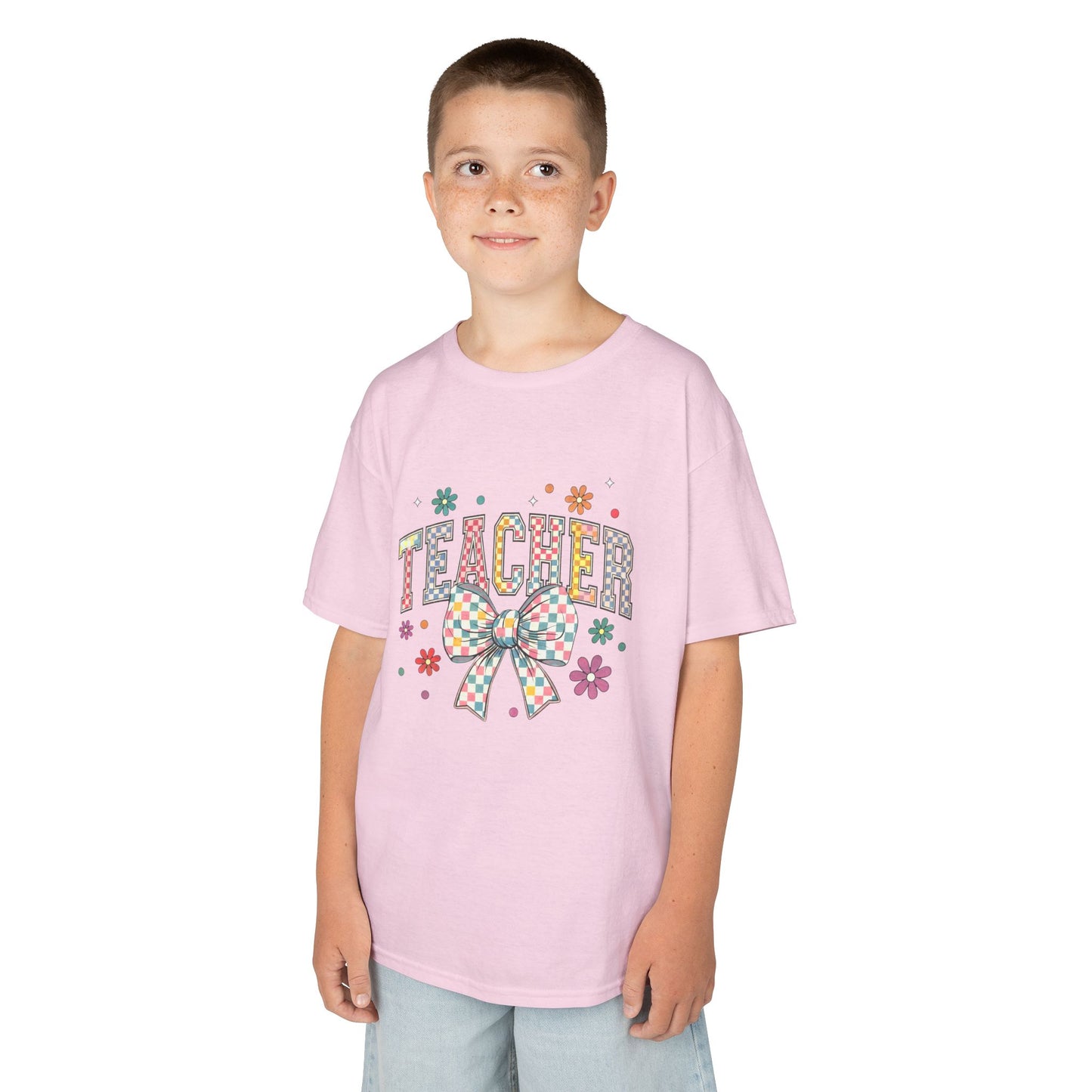 Teacher Kids Tee with Colorful Bow Design, Perfect for Back to School, Teacher Appreciation, Birthday Gift, Fun Classroom Wear