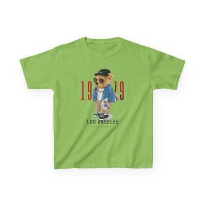 Vintage Kids Tee with Cool Bear Design, Fun Graphic T-Shirt, Cute Bear Apparel, Los Angeles 1979 Tee, Casual Everyday Wear Lime