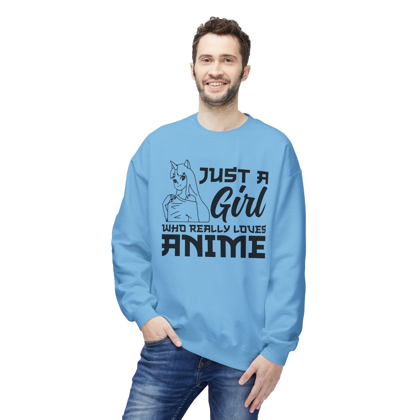 Anime Lover Crewneck Sweatshirt - Just a Girl Who Really Loves Anime, Unisex Casual Apparel, Anime Gift, Cozy Fashion, Fleece Sweater