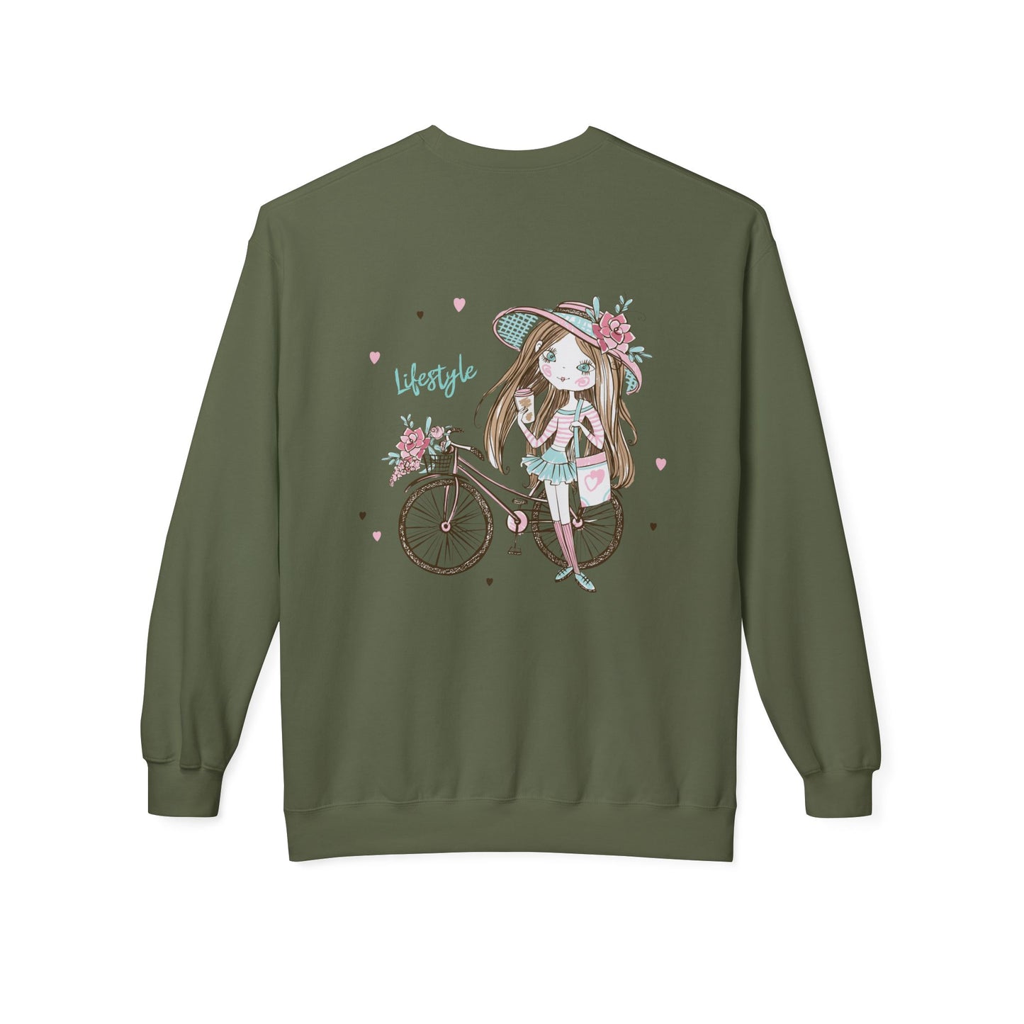 Chic Fleece Sweatshirt with Whimsical Bicycle Design - Perfect for Cozy Days, Gift for Cyclists, Cute Outfit for Spring, Birthday