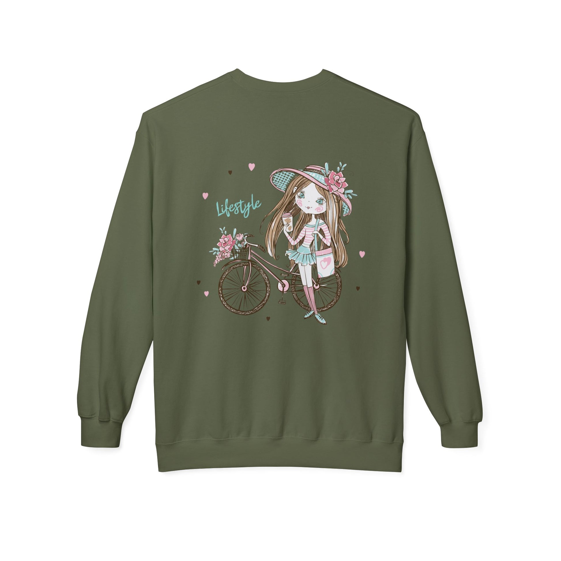 Chic Fleece Sweatshirt with Whimsical Bicycle Design - Perfect for Cozy Days, Gift for Cyclists, Cute Outfit for Spring, Birthday