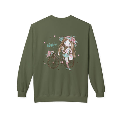 Chic Fleece Sweatshirt with Whimsical Bicycle Design - Perfect for Cozy Days, Gift for Cyclists, Cute Outfit for Spring, Birthday