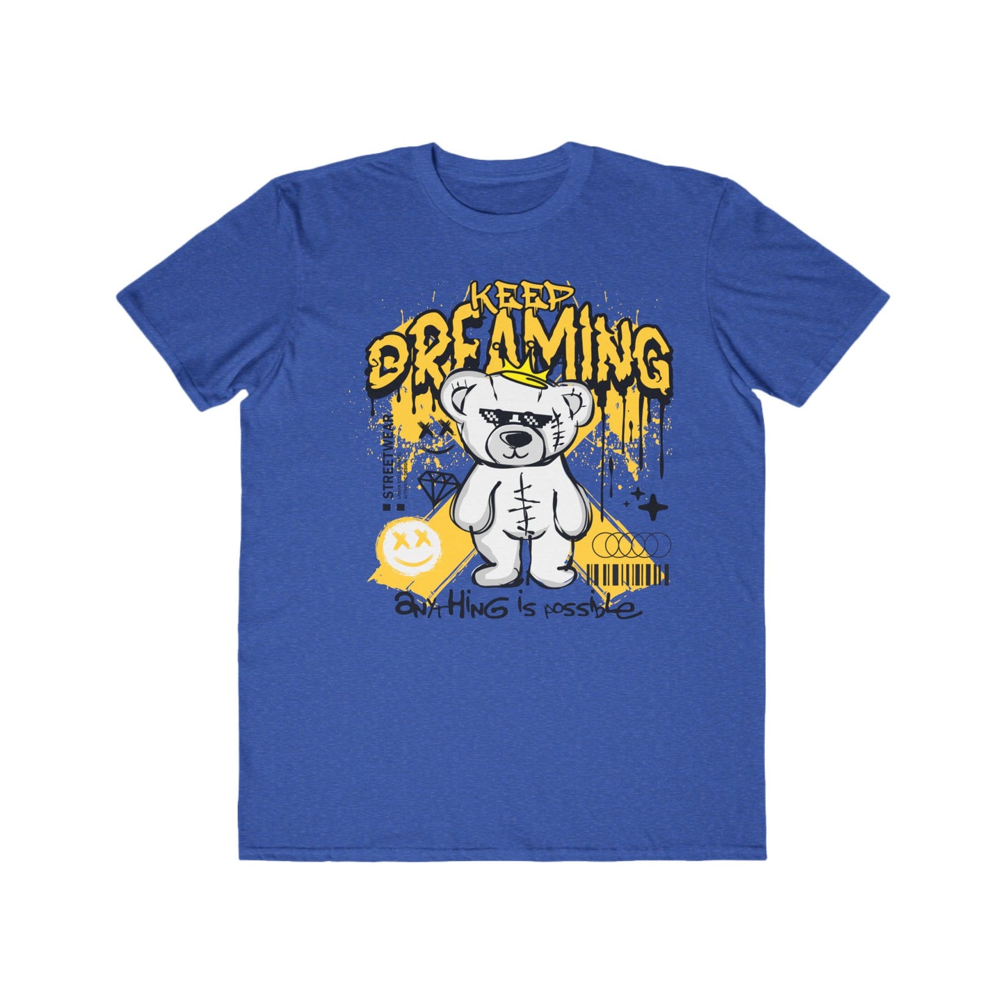 Men's Lightweight Dreaming Bear Tee - Casual Wear, Urban Wear For Men, Unique Graphic Shirt, Trendy Fashion, Streetwear Style Heather Blue