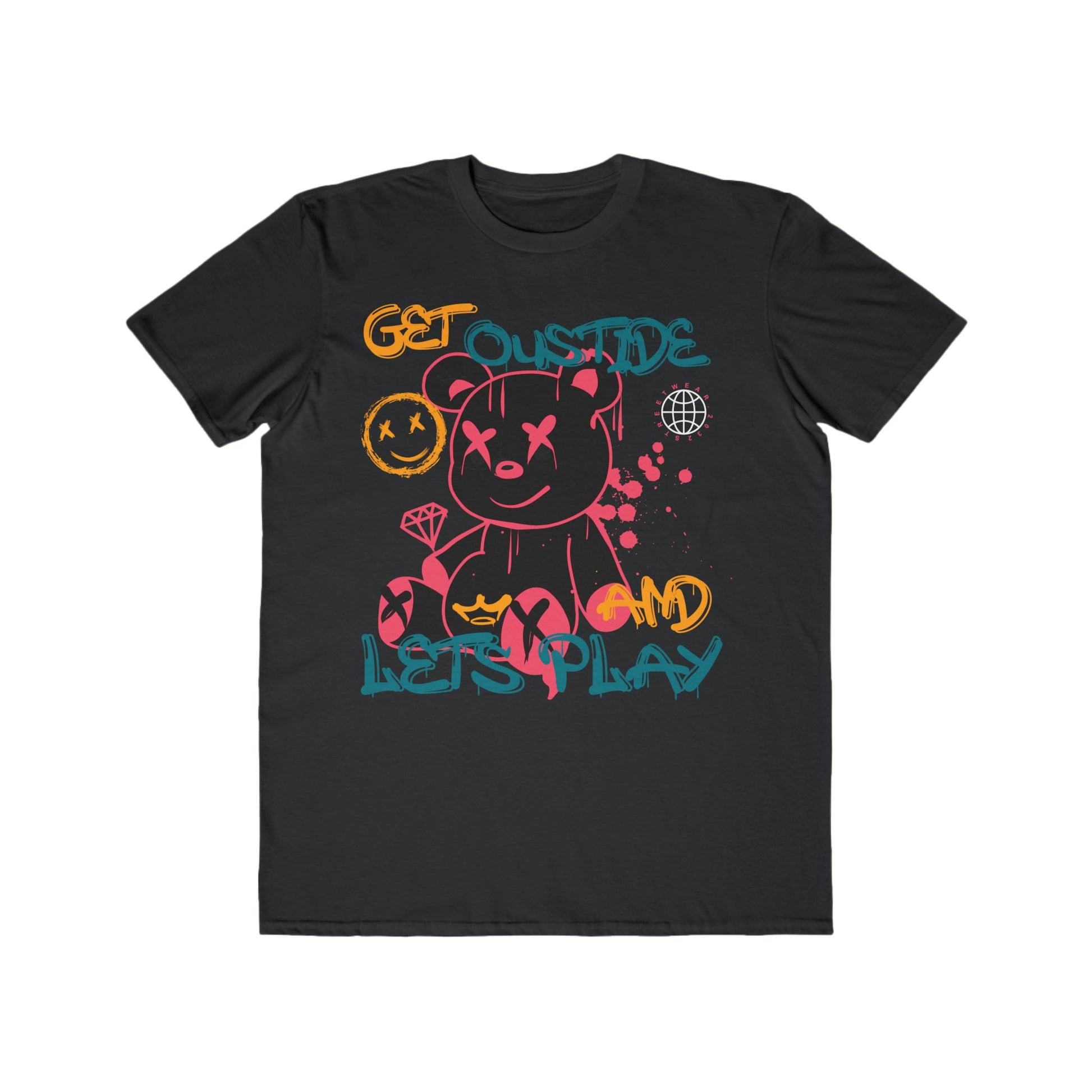 Urban Wear For Men - Playful Bear Graphic Tee - Get Outside and Let's Play, Casual Wear Black