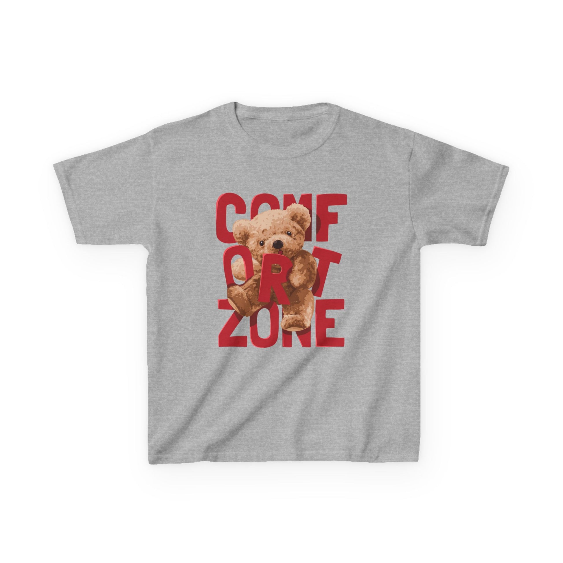 Comfort Zone Kids Tee, Cute Bear Shirt for Children, Gifts for Kids, Birthday Apparel, Fun and Cozy Clothing Sport Grey