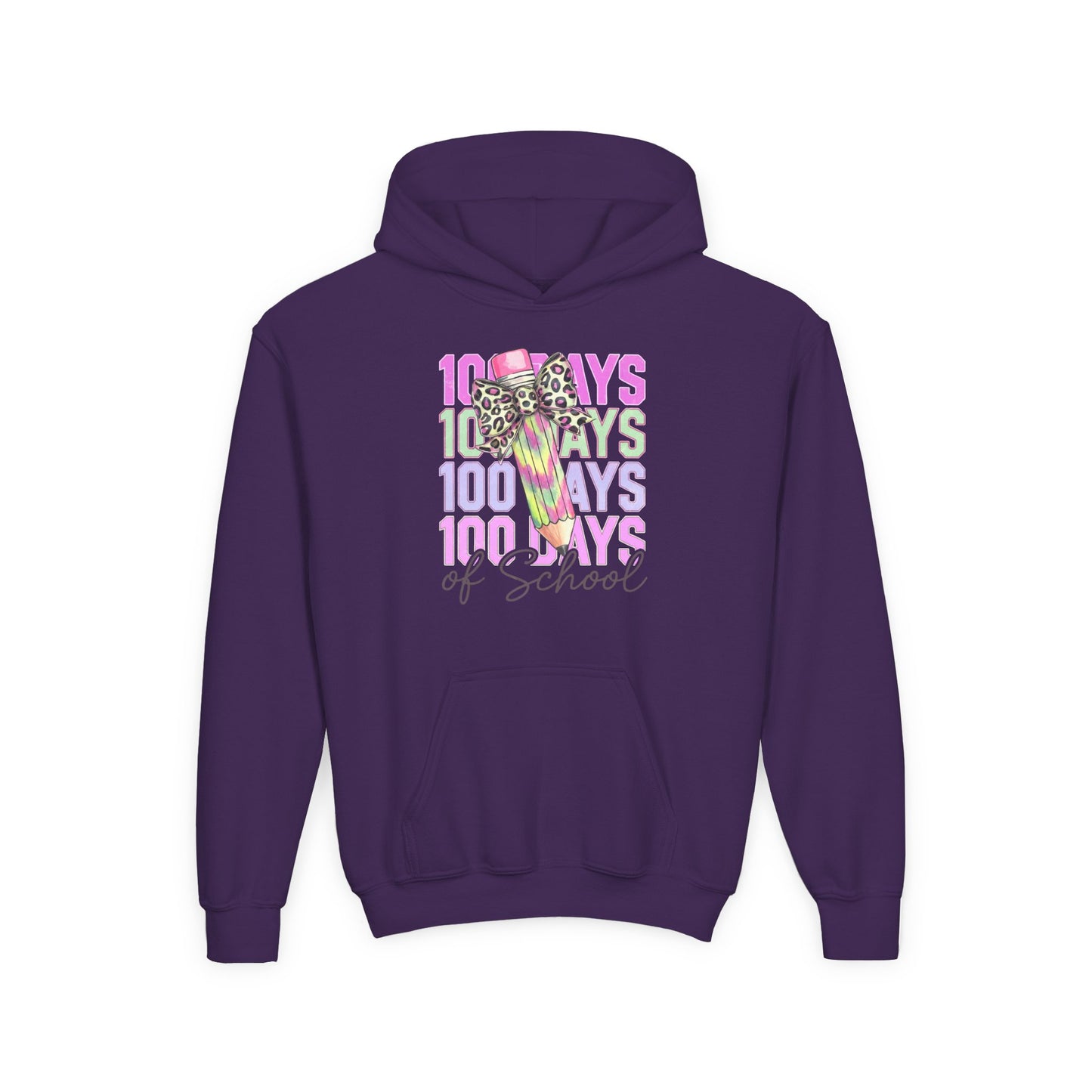 100 Days of School Youth Hoodie - Bright Fun Sweatshirt, School Celebration Gift, Kids Apparel, Learning Milestone, Back to School Purple