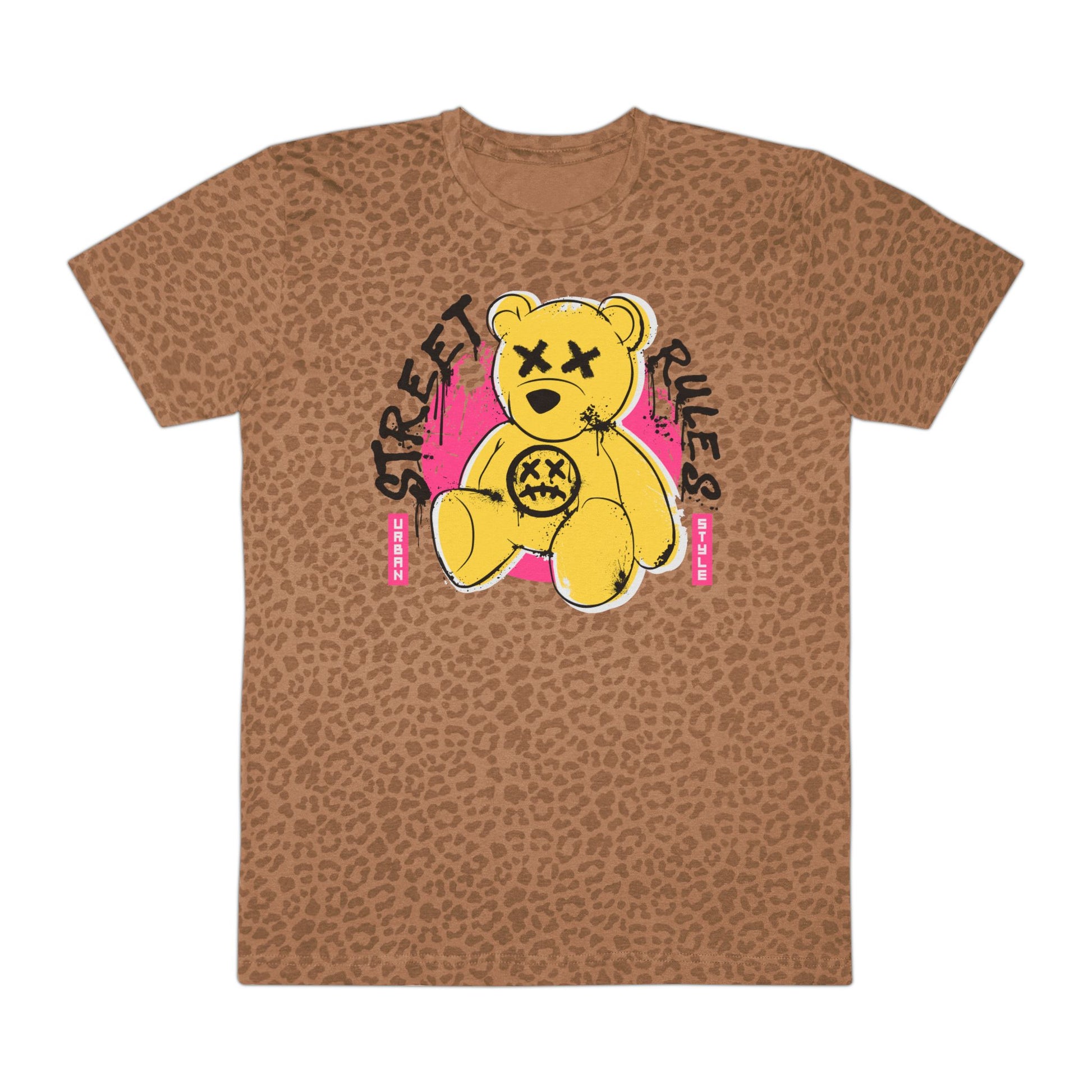 Street Rules Graphic Tee - Men's Fine Jersey T-Shirt, Casual Wear, Street Style, Graphic Apparel, Trendy Fashion Brown Leopard
