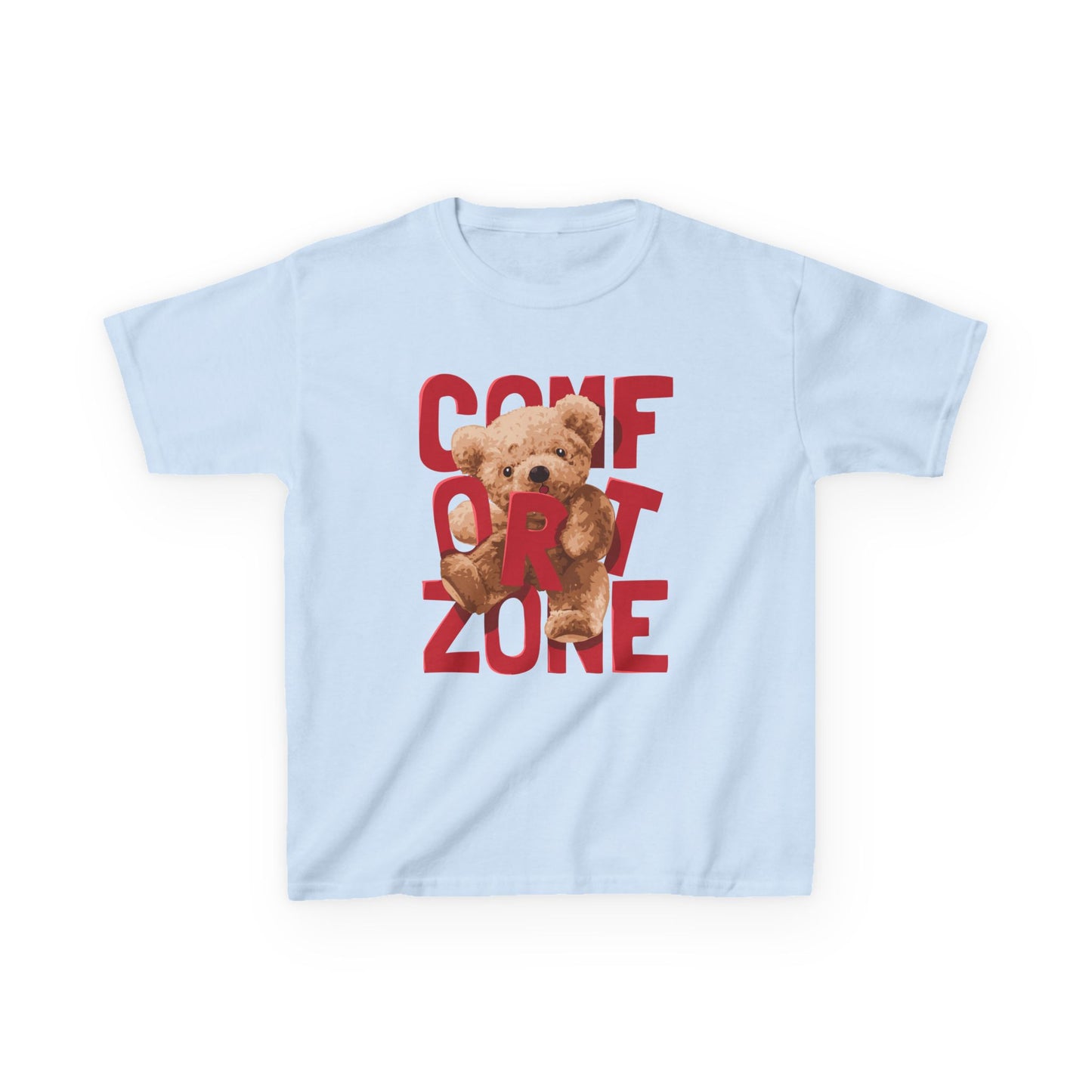 Comfort Zone Kids Tee, Cute Bear Shirt for Children, Gifts for Kids, Birthday Apparel, Fun and Cozy Clothing Light Blue