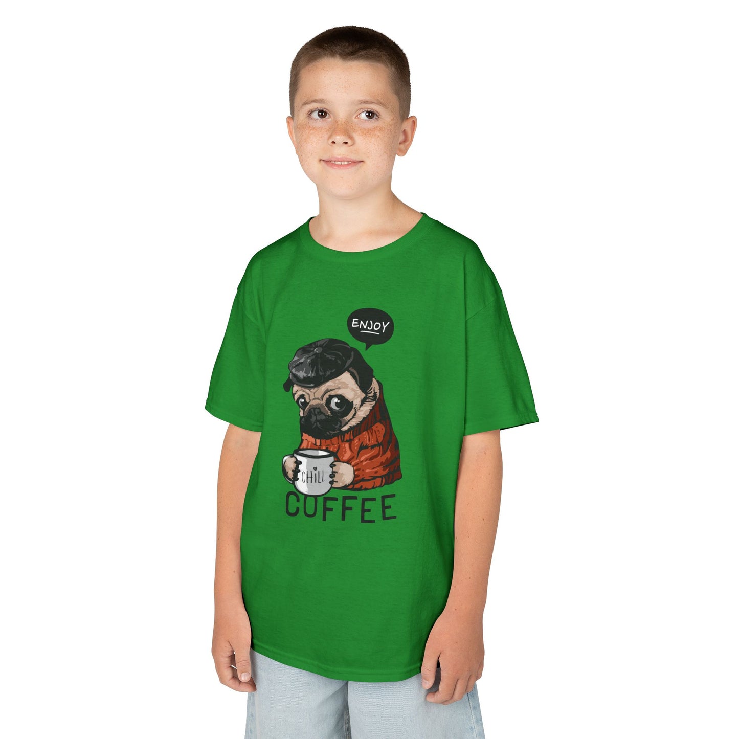 Coffee Lover Kids Tee, Cute Animal T-Shirt, Perfect Gift for Birthdays & Holidays, Funny Dog Design, Comfortable Everyday Wear