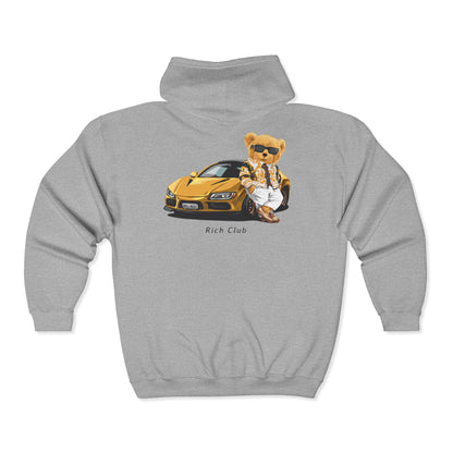 Cool Bear in Car Hoodie, Unisex Zip Sweatshirt, Streetwear, Gift for Car Lovers, Trendy Fashion, Unique Graphic Hoodie