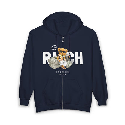 Funny Wealth Hoodie, Comfy Zip Sweatshirt for Cat Lovers, Gift for Pet Owners, Birthday or Holiday Apparel, Unique Animal Sweatshirt