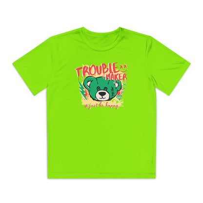 Troublemaker Youth Tee - Just Be Happy, Fun Kids Shirt, Casual Wear, Playful Gift, Summer Outfit Lime Shock