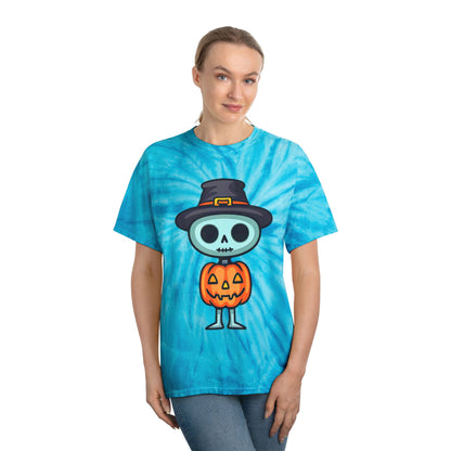 Halloween Tie-Dye Tee with Skeleton Design, Vintage Tie-Dye T-Shirt, Fun Fall Apparel, Spooky Season Outfit, Halloween Party Shirt - Cozy Kawaii LLC
