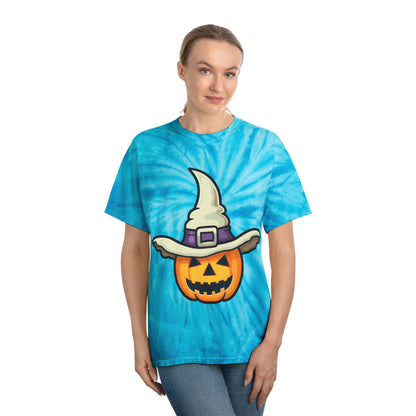 Halloween Tie-Dye Tee, Pumpkin Witch Shirt, Festival Apparel, Spooky Season Outfit, Tie-Dye T-Shirt, Fall Celebrations - Cozy Kawaii LLC