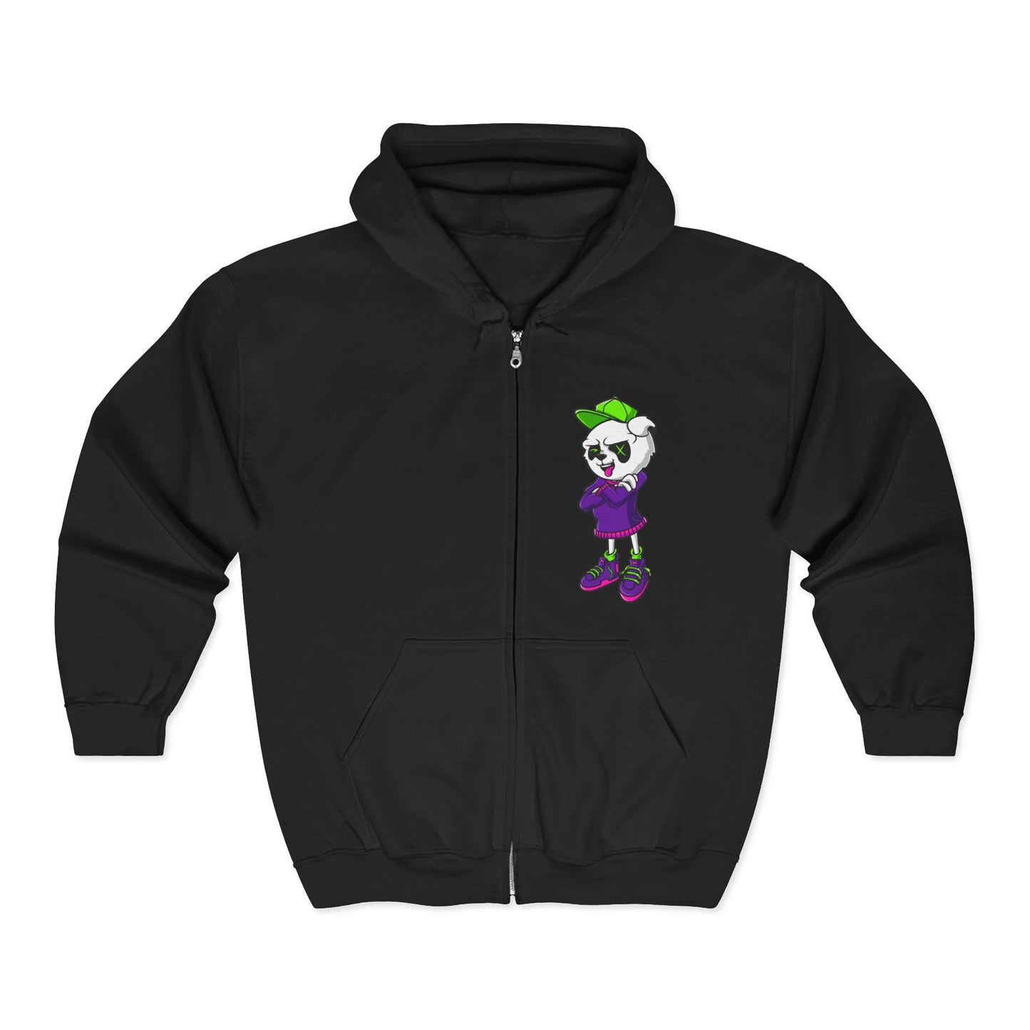 Playful Panda Zip-Up Hoodie for Cozy Vibes, Cool Gift for Teens, Casual Wear, Halloween Costume, Everyday Comfort Black