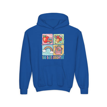 Youth Hoodie with Colorful Design – Perfect for Kids, Back to School, Gifts, Everyday Wear, Fun Celebrations, 100 Days Brighter Royal
