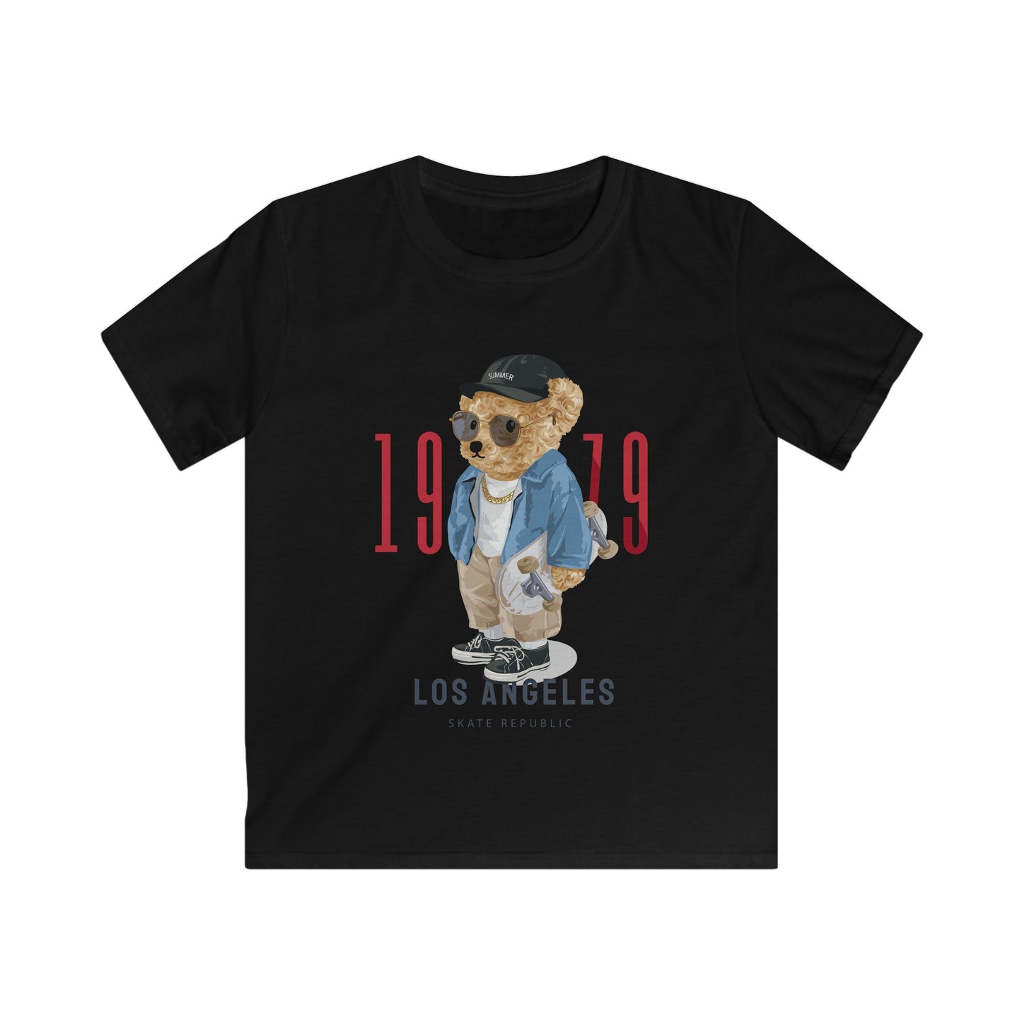 Vintage Bear Graphic Kids Tee, Retro Los Angeles Shirt, Cool Children's Clothing, Kids Fashion Gift, Skateboarder Tee, Summer Style Black