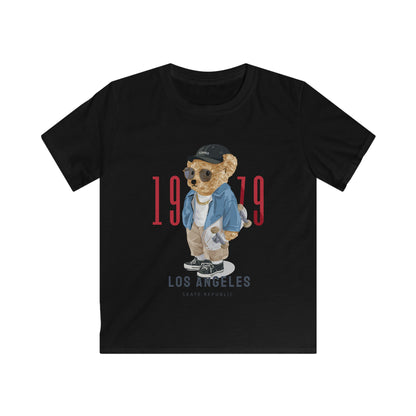 Vintage Bear Graphic Kids Tee, Retro Los Angeles Shirt, Cool Children's Clothing, Kids Fashion Gift, Skateboarder Tee, Summer Style Black