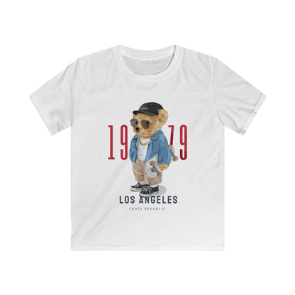 Vintage Bear Graphic Kids Tee, Retro Los Angeles Shirt, Cool Children's Clothing, Kids Fashion Gift, Skateboarder Tee, Summer Style White