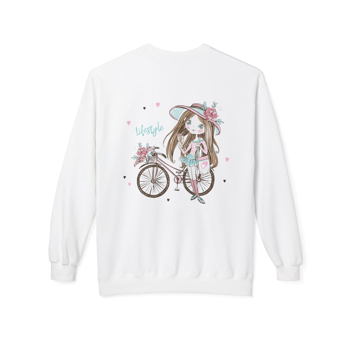 Chic Fleece Sweatshirt with Whimsical Bicycle Design - Perfect for Cozy Days, Gift for Cyclists, Cute Outfit for Spring, Birthday