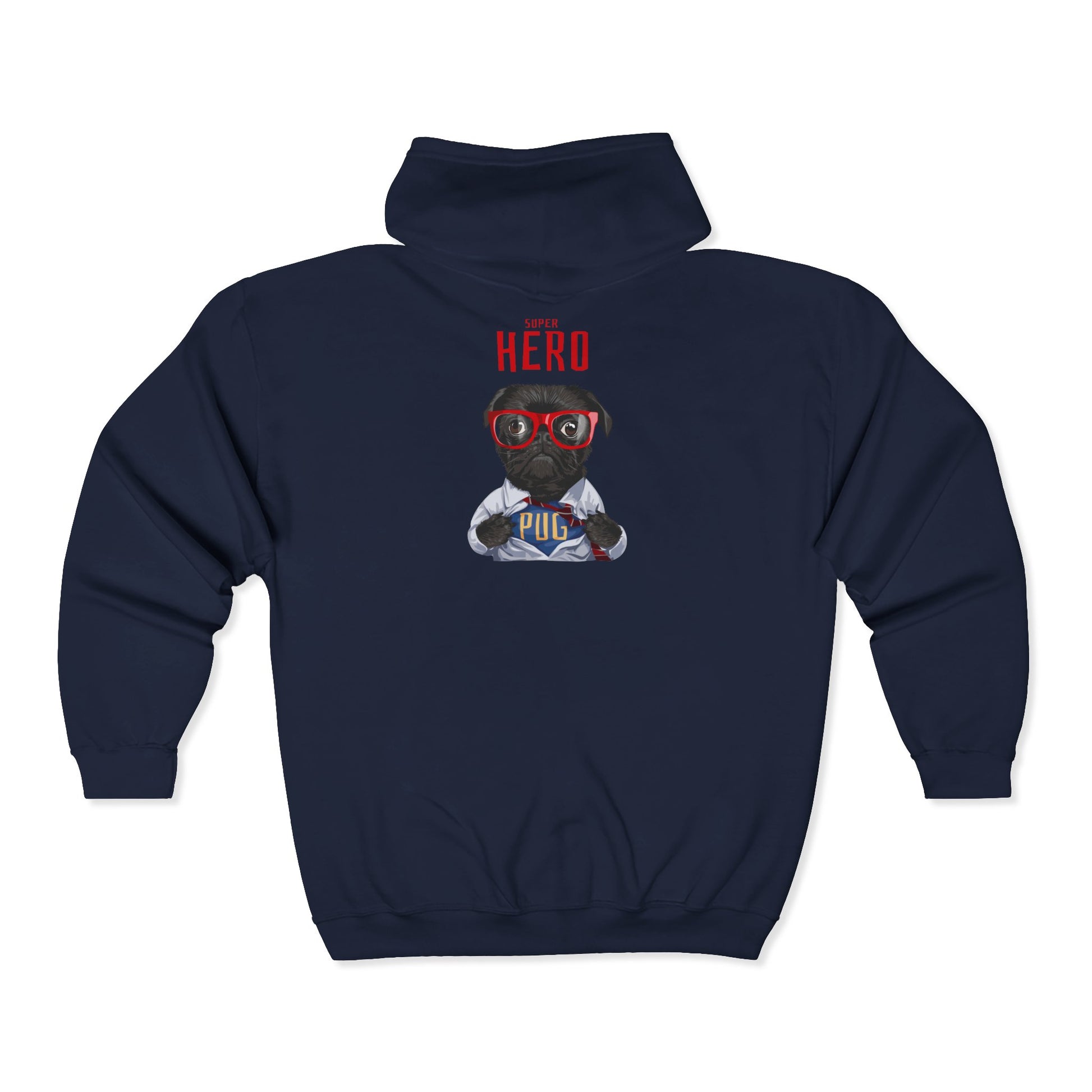 Hero Pug Full Zip Hoodie, Unisex Sweatshirt, Pet Lover Gift, Cute Hoodie, Dog Lover Apparel, Birthday Present, Funny Sweatshirt