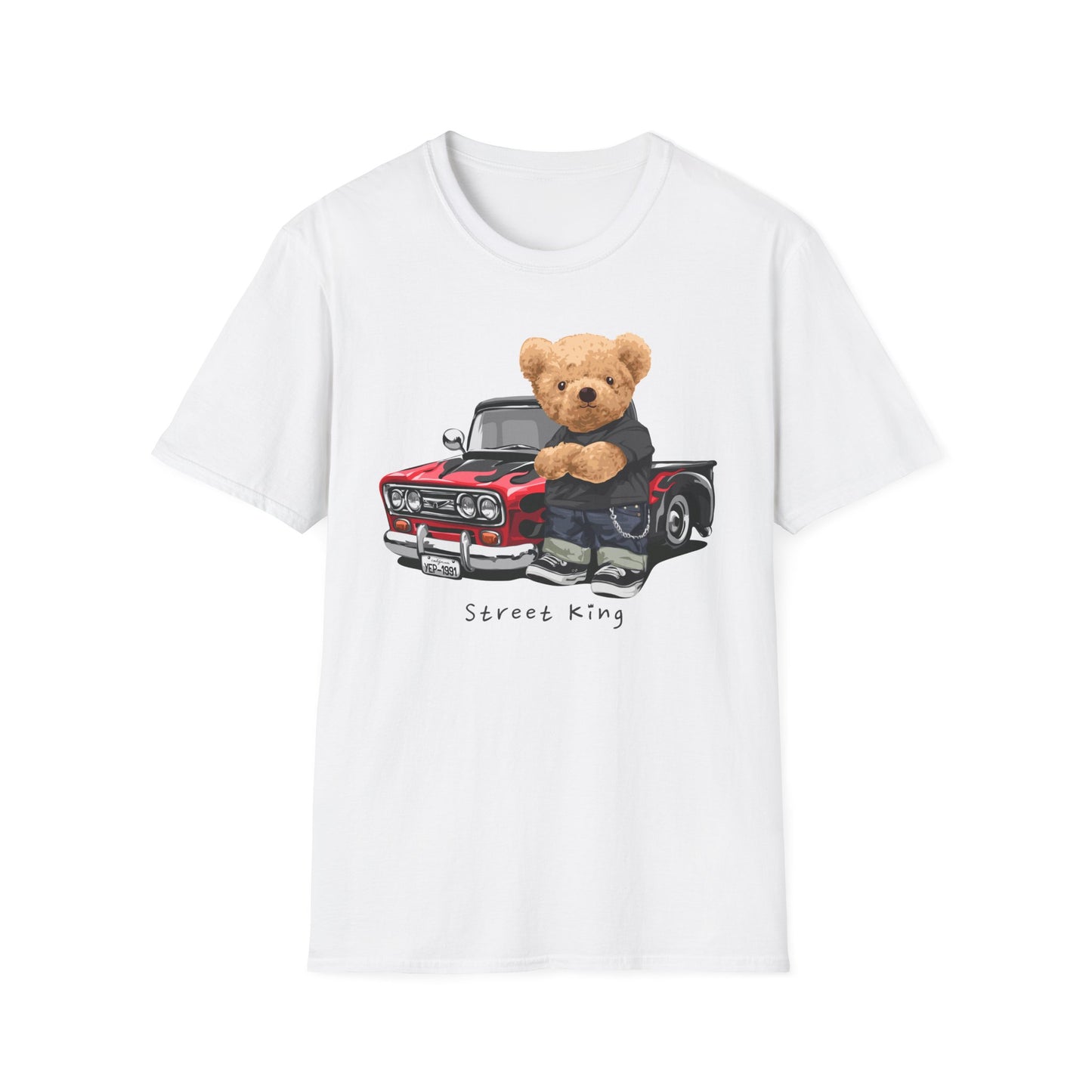 Street King Bear Unisex T-Shirt - Fun Vintage Style Tee, Casual Wear, Gift for Kids & Teens, Birthday Present, Streetwear Outfit White