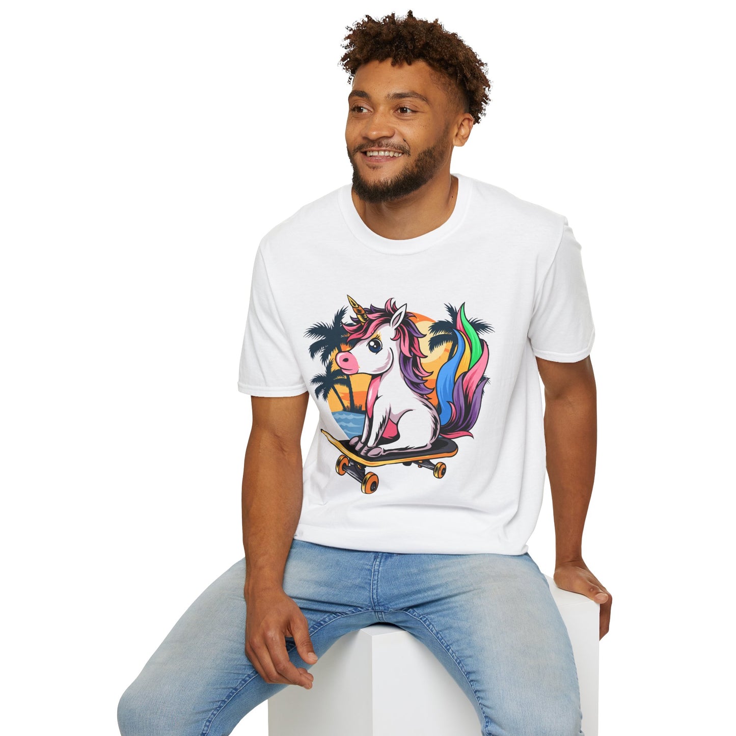 Skateboarding Unicorn T-Shirt, Cute Graphic Tee for Teens, Fun Summer Wear, Gifts for Unicorn Lovers, Beach Day Outfit