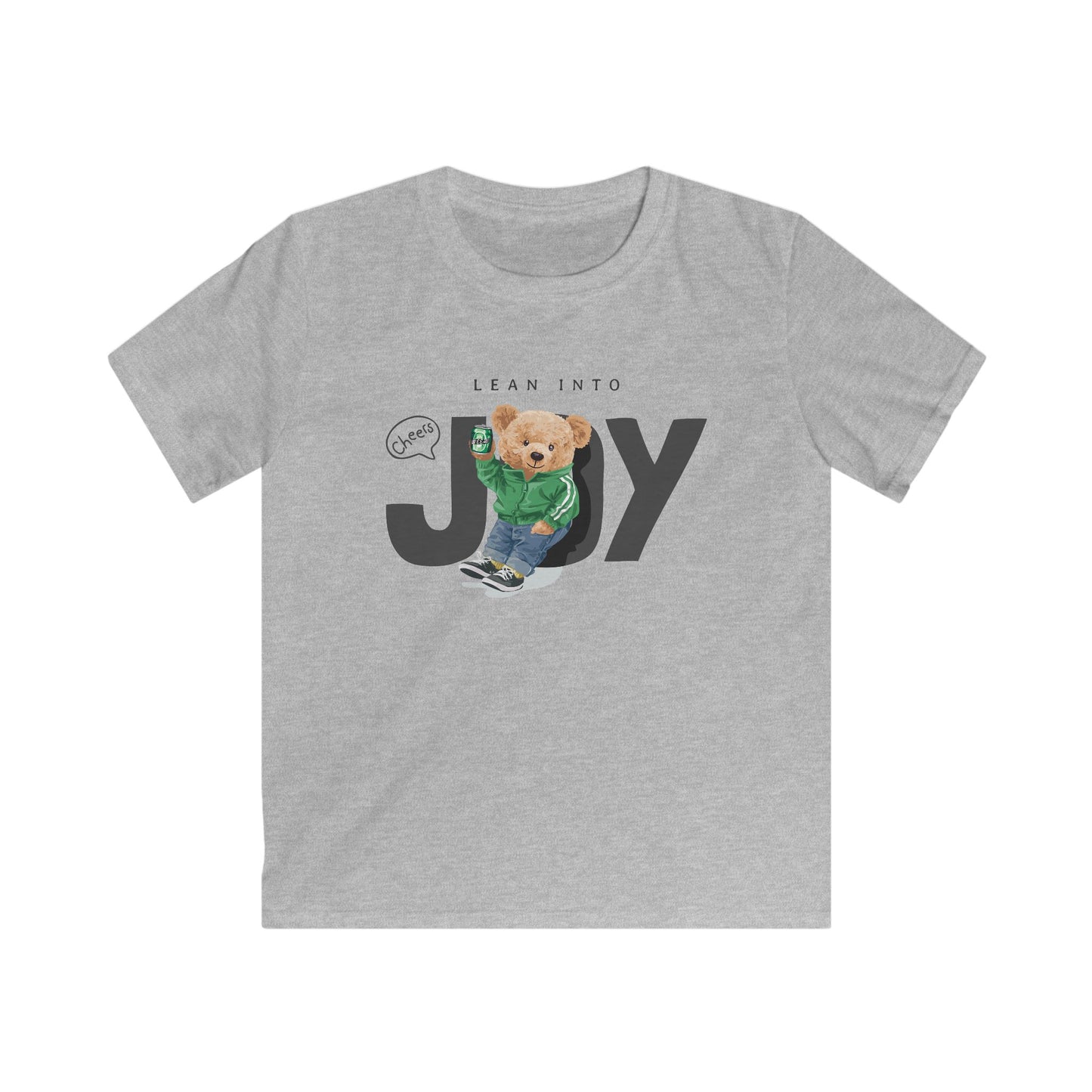 Joyful Kids Tee - Adorable Bear Graphic, Fun Softstyle Shirt for Children, Perfect for Birthdays, Holidays, Everyday Wear Sport Grey