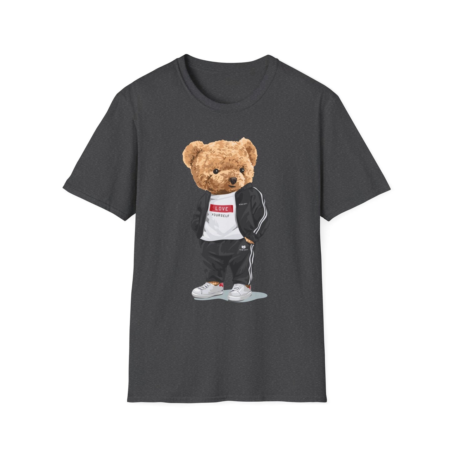 Casual Graphic Tee: Trendy Bear Design, Fun Unisex T-Shirt, Perfect for Gifts, Casual Wear, Everyday Style Dark Heather