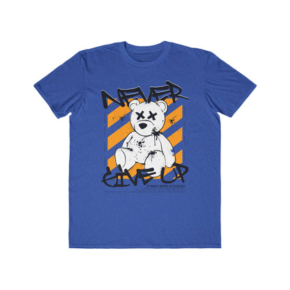 Urban Wear For Men Graphic Tee - Never Give Up, Inspirational Streetwear, Cool Gift for Him, Trendy Casual Wear, Fitness Motivation Shirt Heather Blue