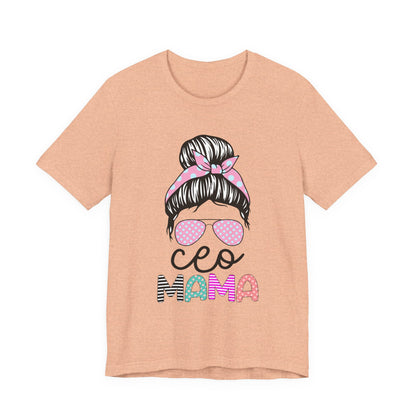 CEO Mama Graphic Tee, Unisex T-Shirt for Moms, Gift for New Mothers, Casual Summer Top, Fun Parenting Apparel, Mother's Day Gift Heather Peach