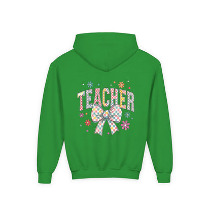 Teacher Appreciation Youth Hooded Sweatshirt - Cute Bow Design, Perfect Gift for Educators, Back to School, Christmas, Birthday