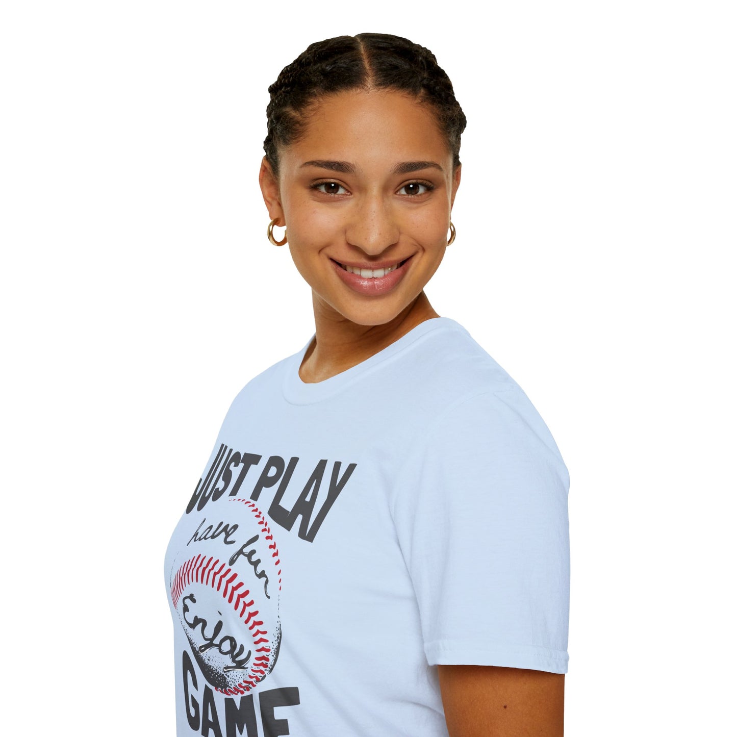 Just Play Game Unisex Softstyle T-Shirt | Fun Gift for Baseball Lovers | Casual Wear, Sports Shirt, Game Day Tee, Gift for Him/Her