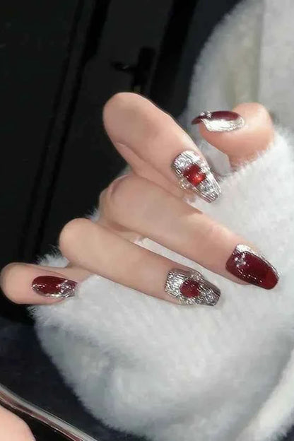 10Pcs Naked Cat Eye Press-On Nails with Laser Butterfly Decor