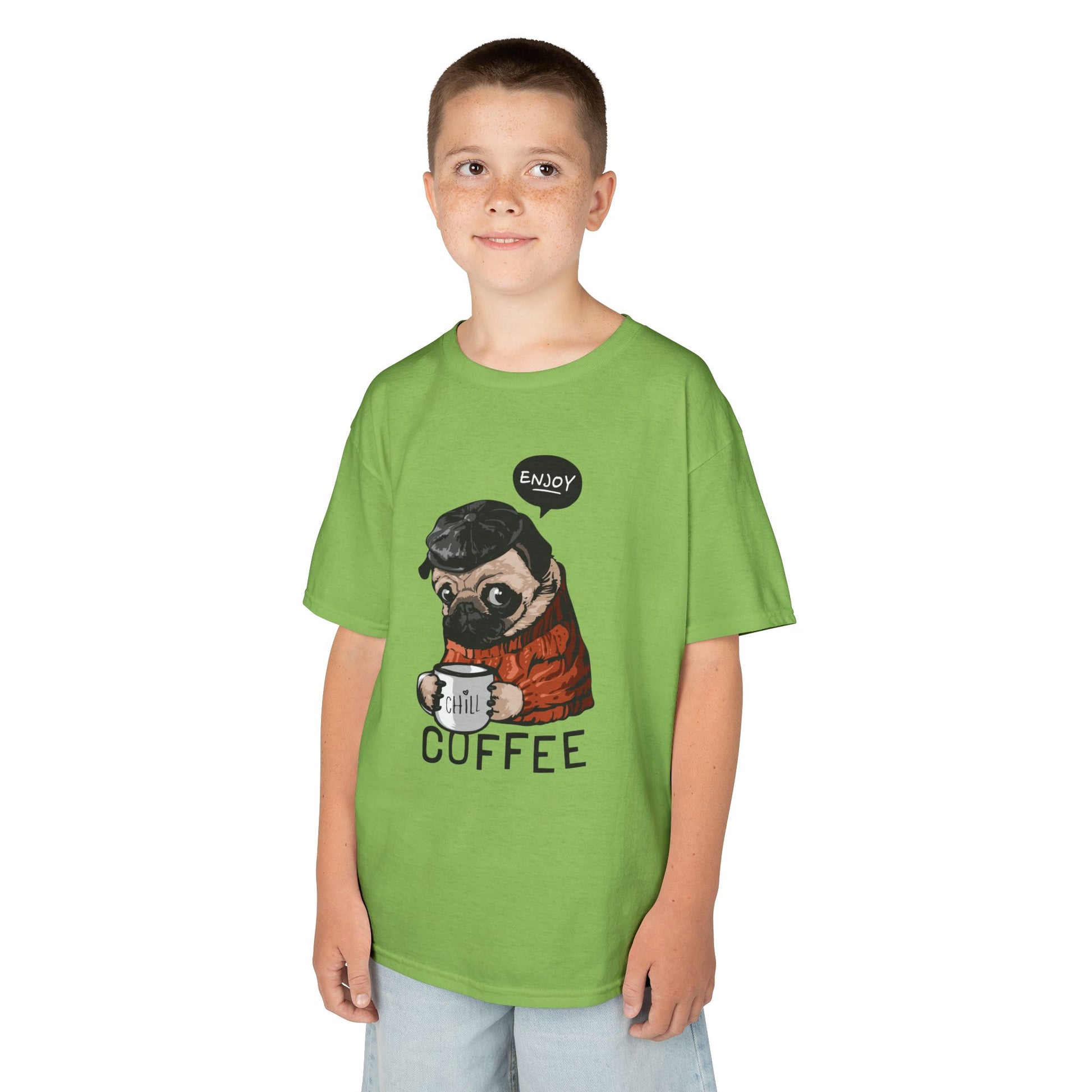 Coffee Lover Kids Tee, Cute Animal T-Shirt, Perfect Gift for Birthdays & Holidays, Funny Dog Design, Comfortable Everyday Wear