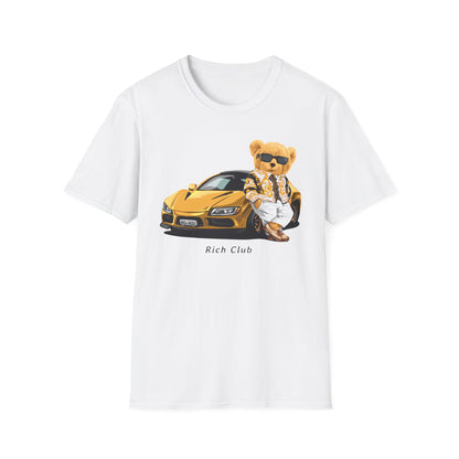 Luxury Lifestyle Bear T-Shirt, Vintage Car Tee, Unisex Graphic Shirt, Cool Fashion Apparel, Gift for Car Enthusiasts White
