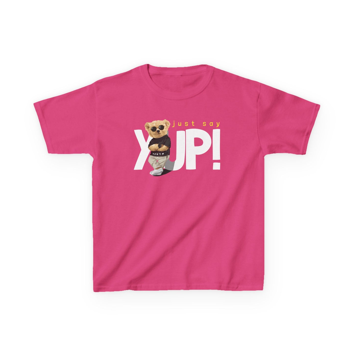 Kids Bear Graphic Tee, Just Say Yup! T-Shirt, Cute Children's Shirt, Perfect Gift for Kids, Fun Playwear, Birthday Gift Heliconia