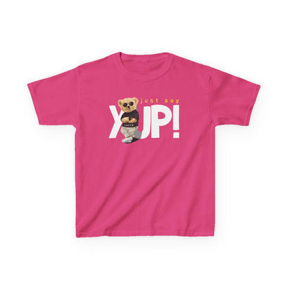 Kids Bear Graphic Tee, Just Say Yup! T-Shirt, Cute Children's Shirt, Perfect Gift for Kids, Fun Playwear, Birthday Gift Heliconia