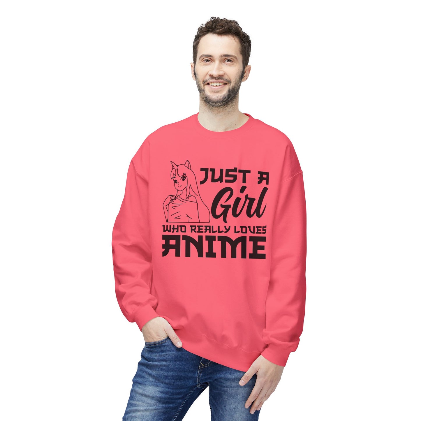 Anime Lover Crewneck Sweatshirt - Just a Girl Who Really Loves Anime, Unisex Casual Apparel, Anime Gift, Cozy Fashion, Fleece Sweater